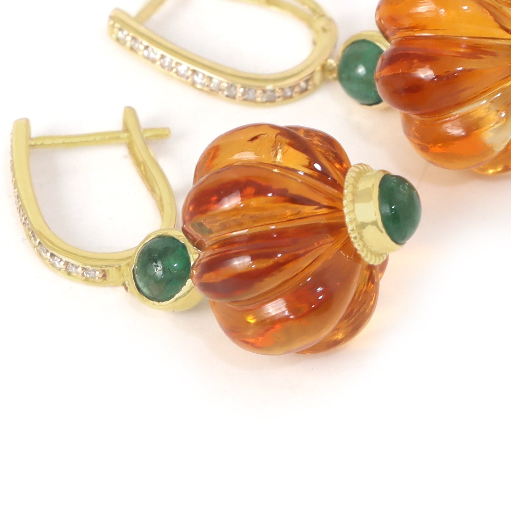 Natural Citrine and Emerald 14K gold earrings side angle - NFJSD-1941