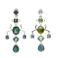 Load image into Gallery viewer, Natural LBT and Tourmaline 18K gold earrings top view - NFJSD-1724
