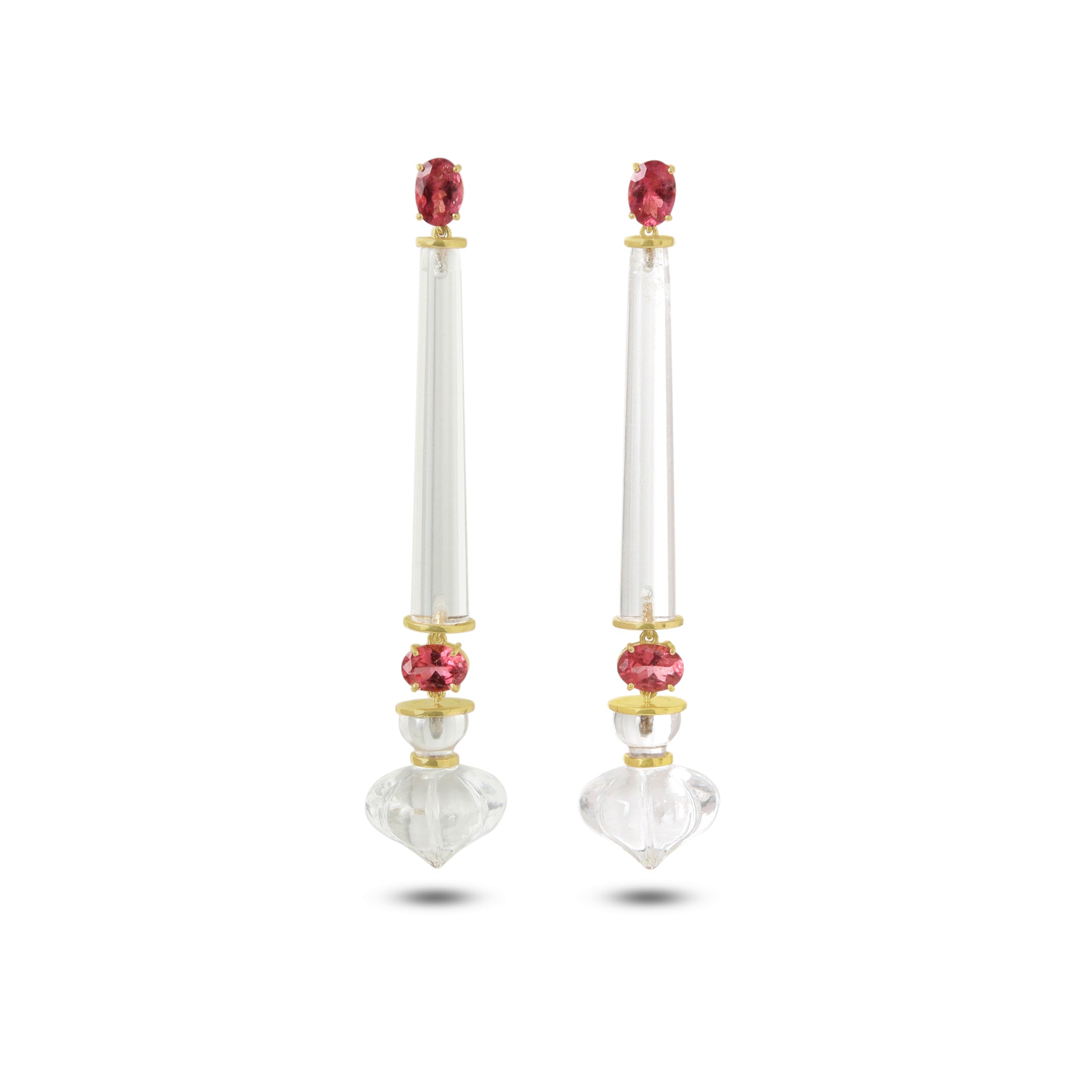 Natural Crystal and Tourmaline 18K gold earrings back view - NFJSD-1963