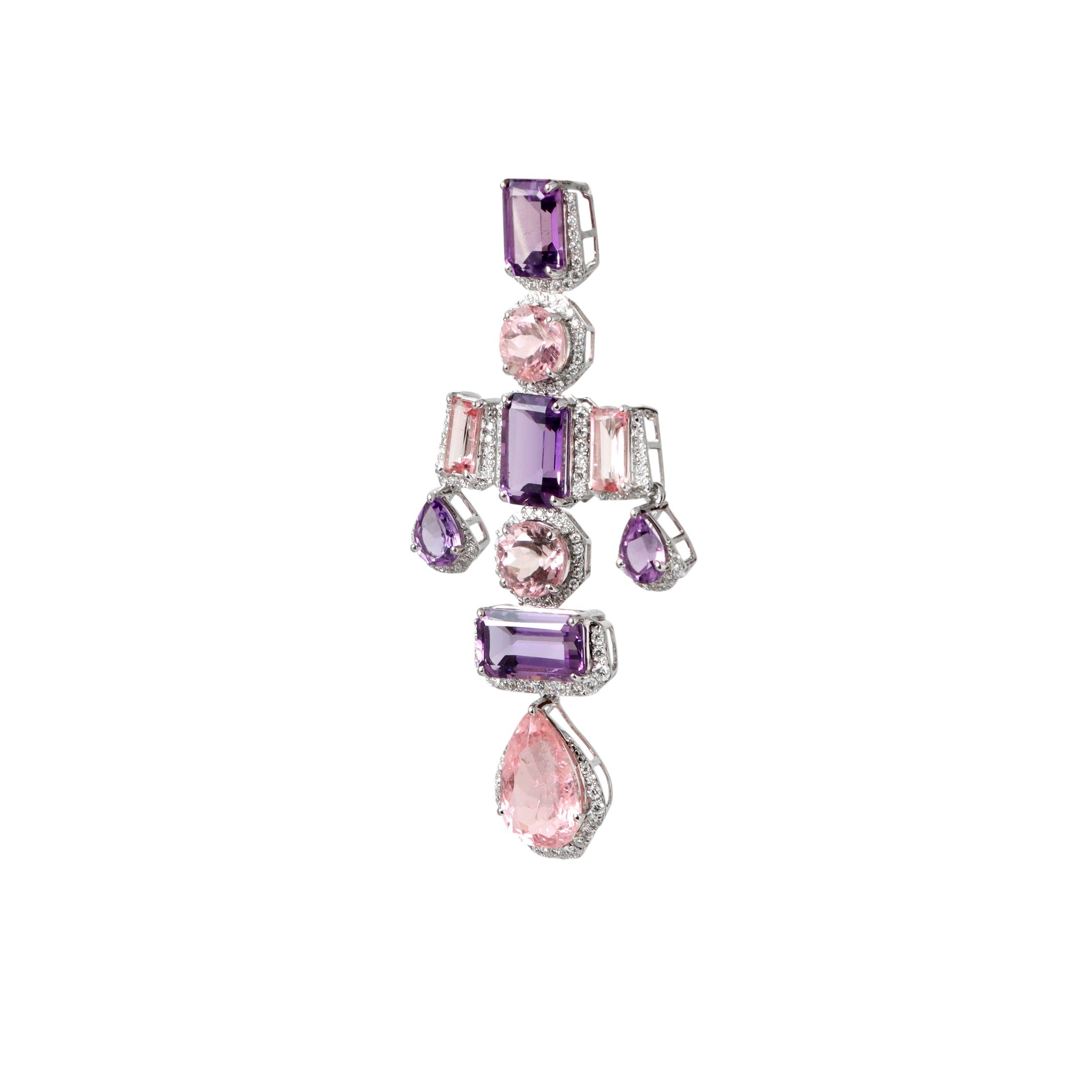 Natural Tourmaline and Amethyst 18K gold necklace close-up detail - NFJSD-1923