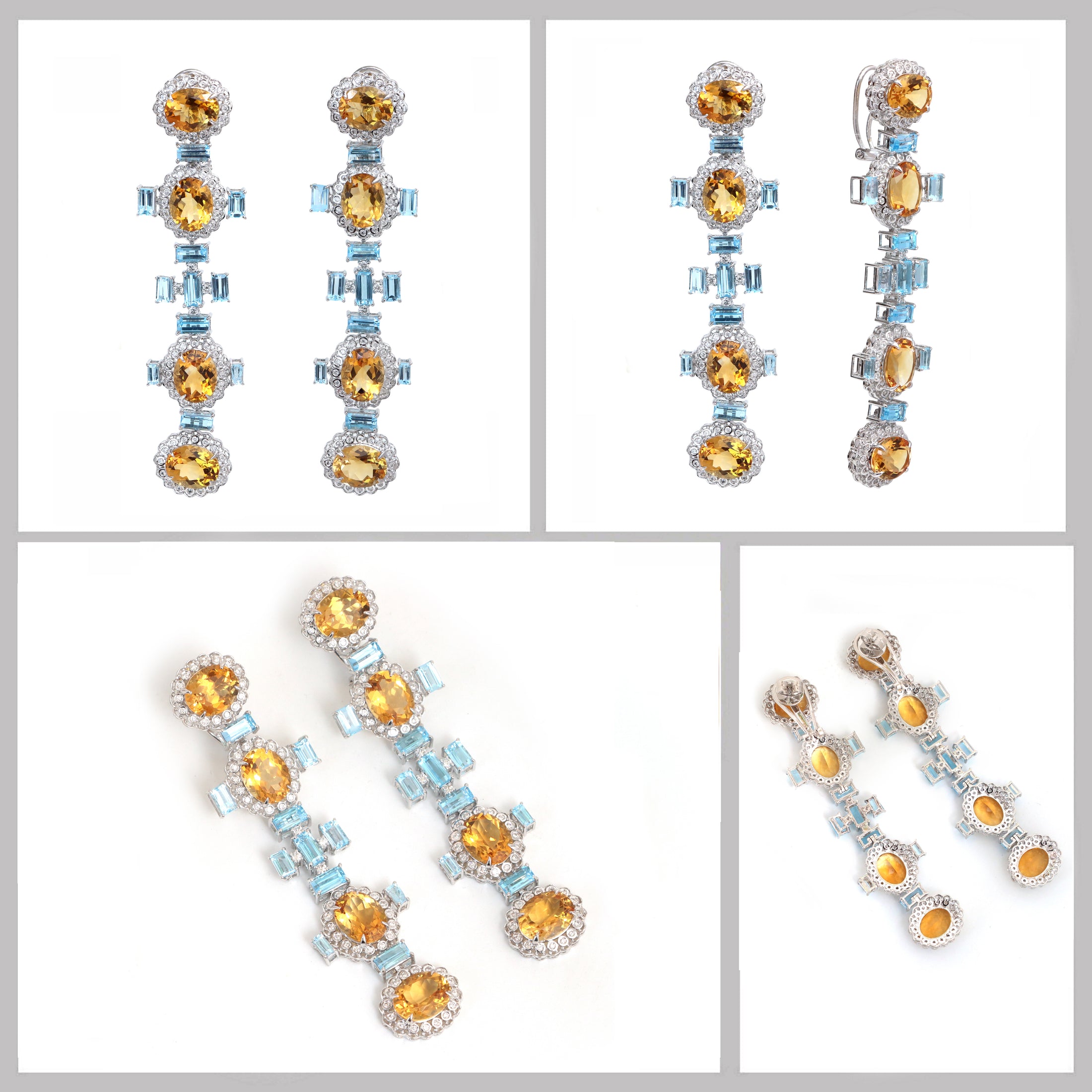 Natural Citrine and Aqua 18K gold earrings top view - NFJSD-1825