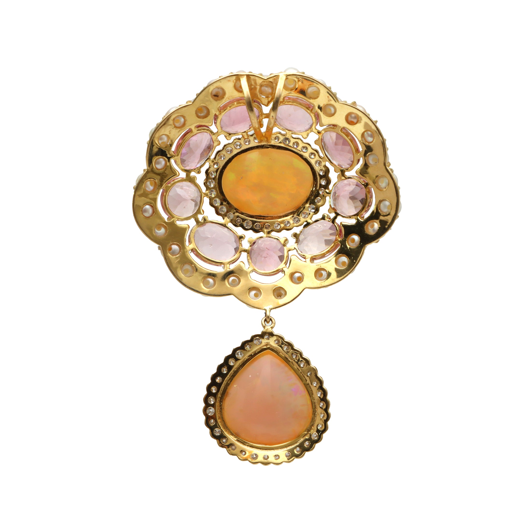 Natural Opal and Tourmaline 18K gold pendant close-up detail - NFJSD-1675