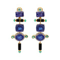 Load image into Gallery viewer, Natural Black Onyx and Emerald 18K gold earrings front view - NFJSD-1656
