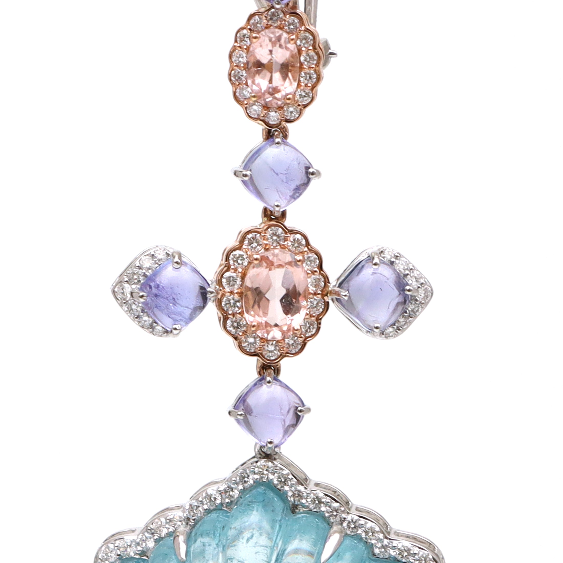 Natural Aqua and Tourmaline 18K gold earrings side angle - NFJSD-1723