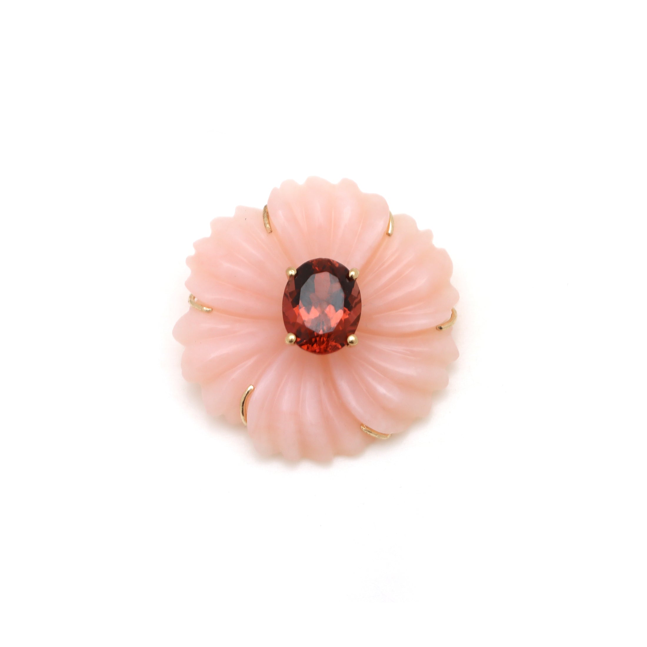 Natural Pink Opal and Tourmaline 14K gold pendant back view - NFJSD-1744