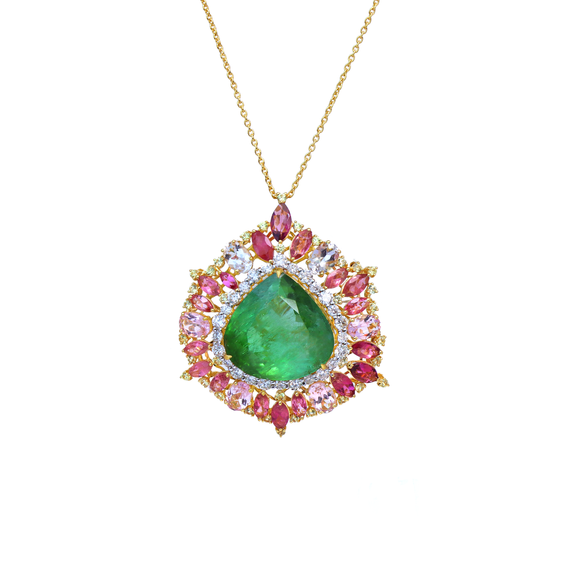 Natural Tourmaline and Tourmaline 18K gold necklace top view - NFJSD-1785