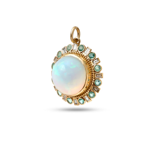 Natural Ethiopian Opal and Emerald 14K gold pendant side angle - NFJSD-1924