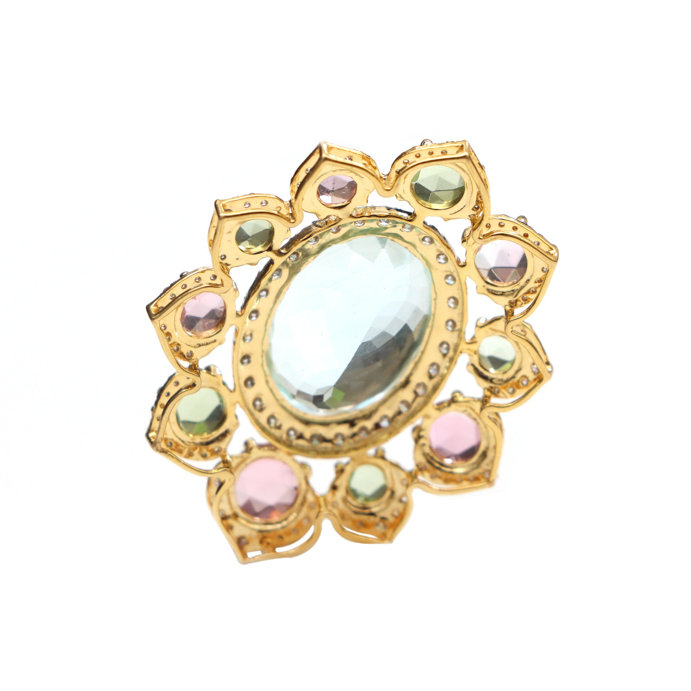 Natural Aquamarine and Tourmaline 18K gold pendant side angle - NFJSD-1457