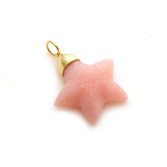Natural Pink Opal Carving Star 14K gold charm front view - NFJSD-1338