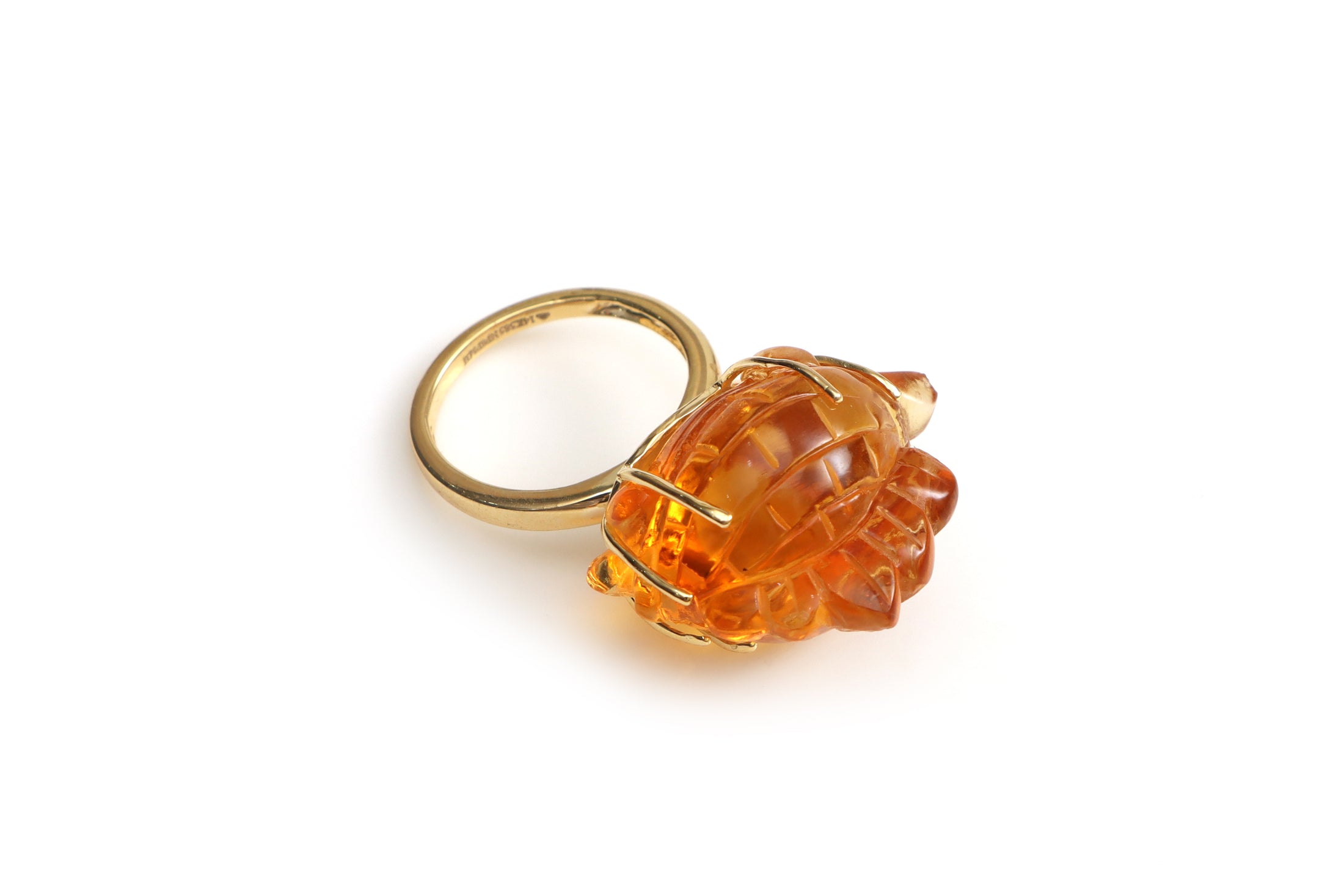 Natural Citrine Carving 14K gold ring front view - NFJSD-1356