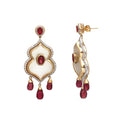 Load image into Gallery viewer, Natural Tourmaline Oval & Drops Cut and Crystal Carving 14K gold earrings side angle - NFJSD-1057
