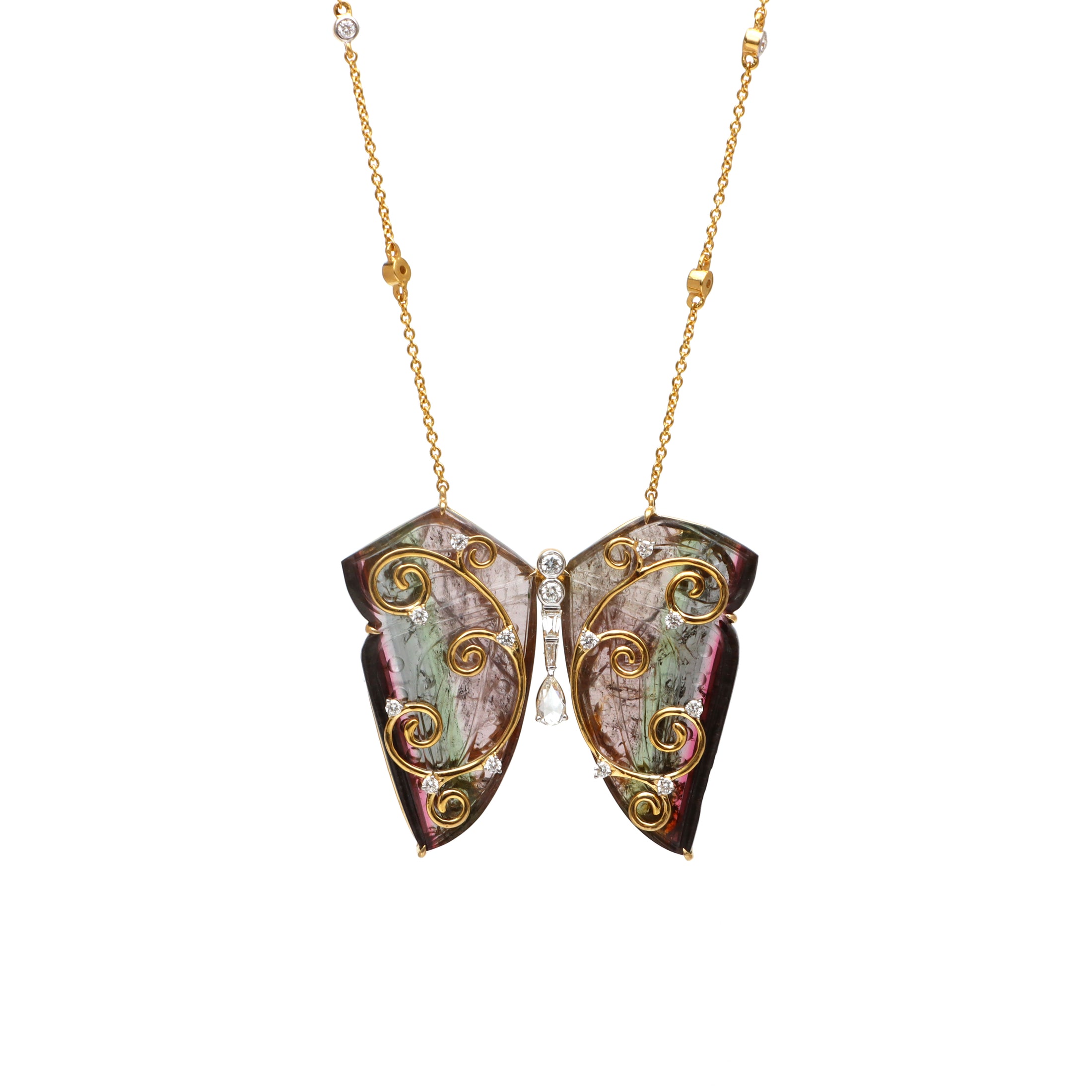 Natural Tourmaline Mix 18K gold necklace lifestyle shot - NFJSD-1653