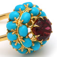 Load image into Gallery viewer, Natural Tourmaline and Turquoise 18K gold ring top view - NFJSD-1616
