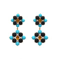Load image into Gallery viewer, Natural Black Onyx and Turquoise 18K gold earrings top view - NFJSD-1542
