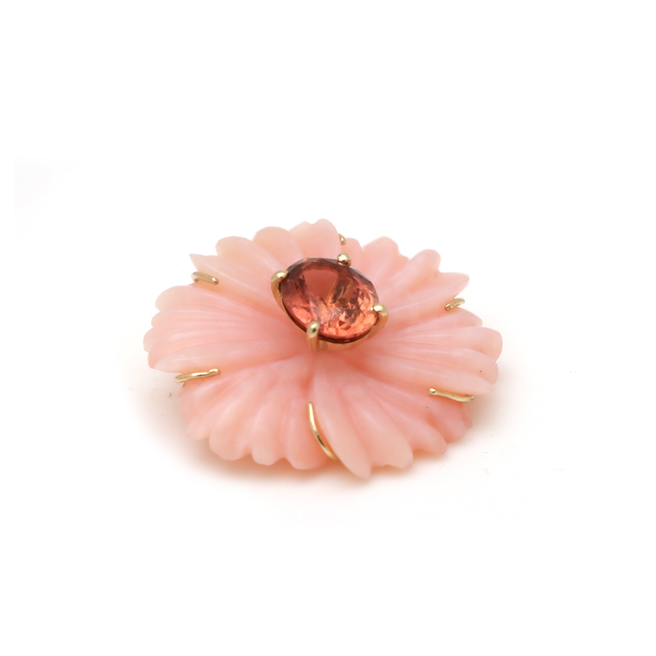 Natural Pink Opal and Tourmaline 14K gold pendant side angle - NFJSD-1746