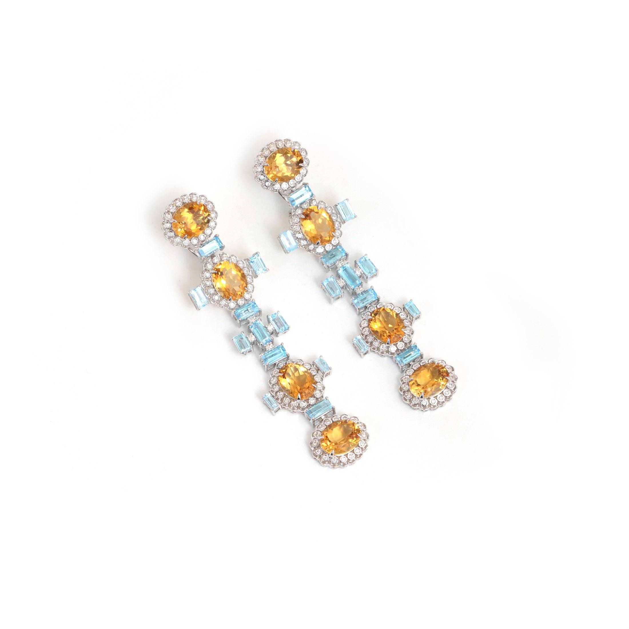 Natural Citrine and Aqua 18K gold earrings close-up detail - NFJSD-1825