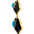 Load image into Gallery viewer, Natural Black Onyx and Turquoise 18K gold earrings top view - NFJSD-1533
