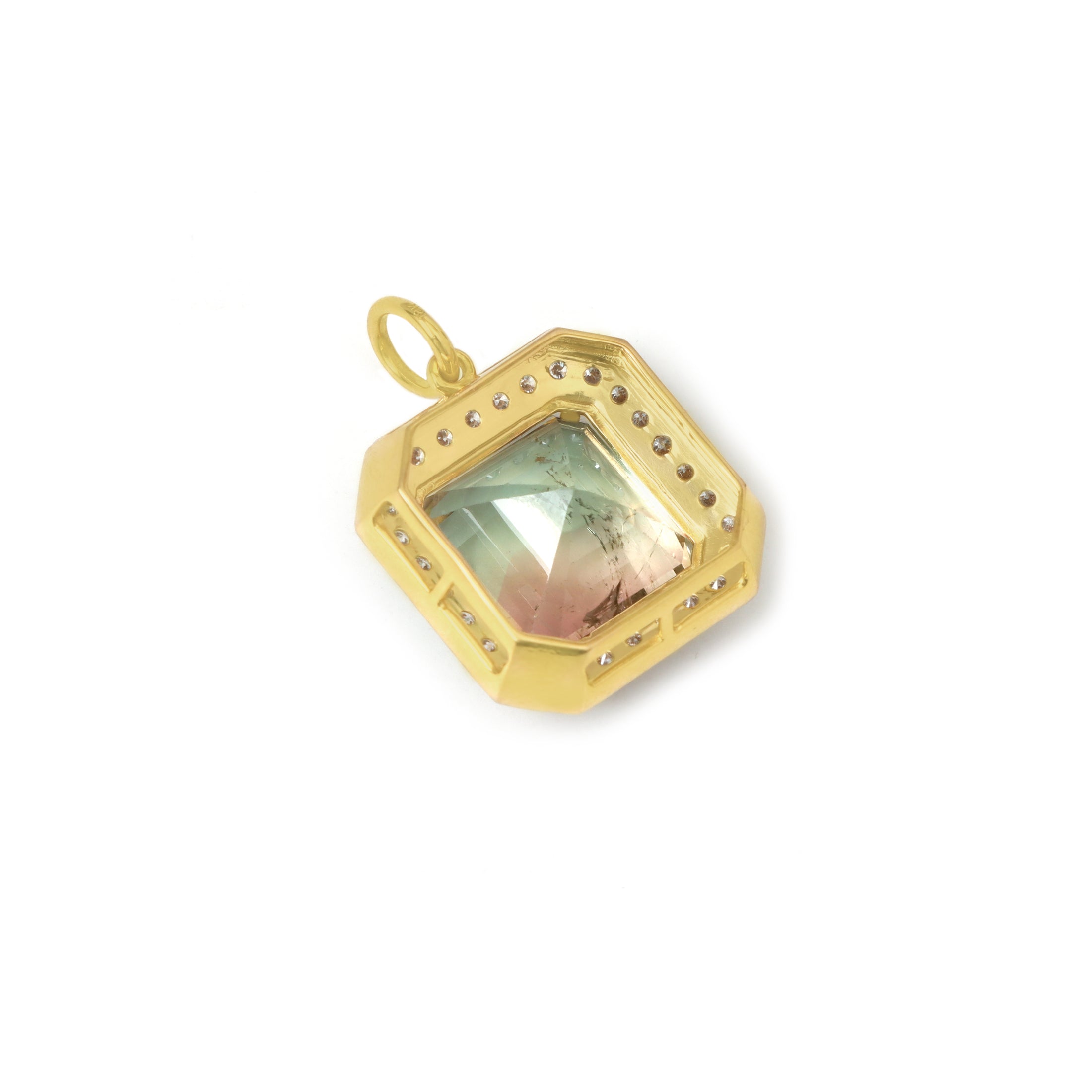 Natural BI Color Tourmaline 18K gold pendant side angle - NFJSD-1918