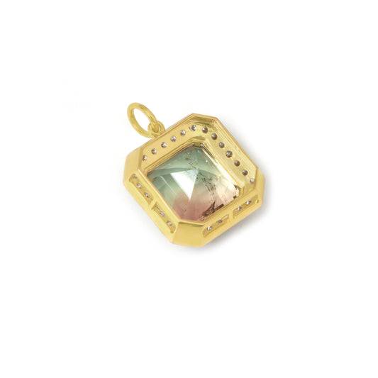 Natural BI Color Tourmaline 18K gold pendant side angle - NFJSD-1918