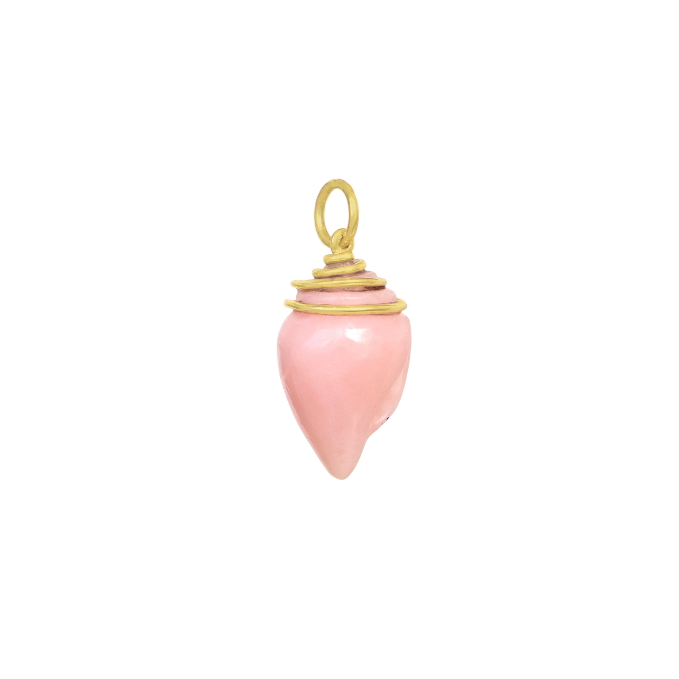 Natural Crystal Carving Shell and Pink Opal Carving Shel 18K gold charm back view - NFJSD-1386