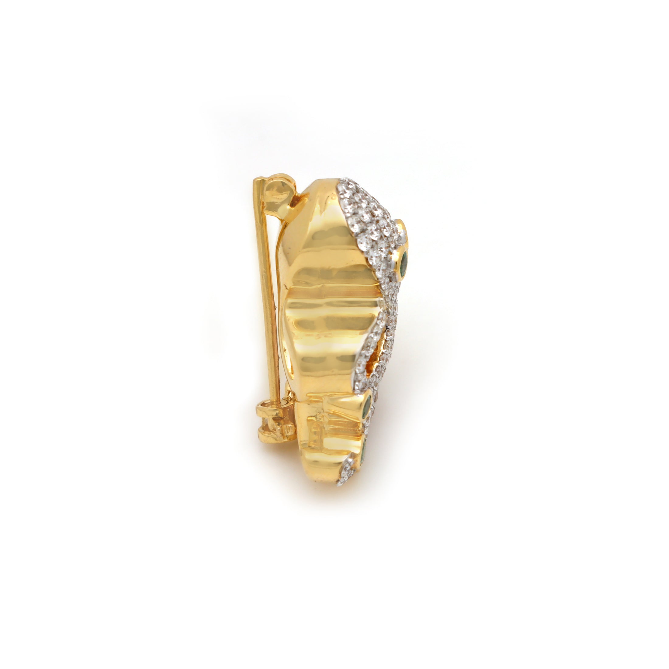 Natural Tourmaline and Emerald 18K gold brooch back view - NFJSD-1787