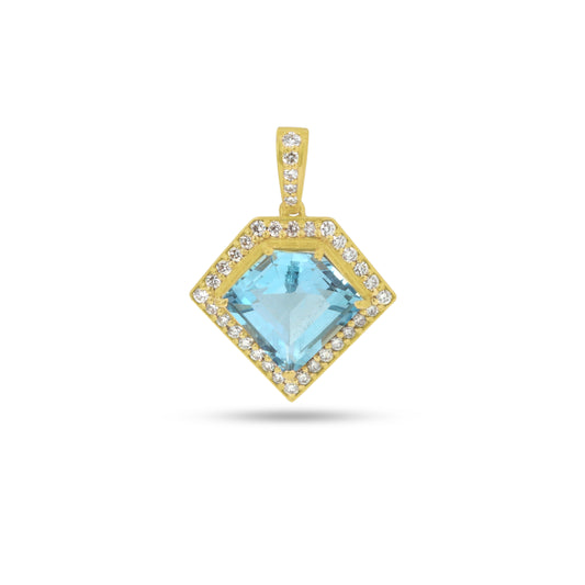 Natural Aqua 18K gold pendant front view - NFJSD-1905