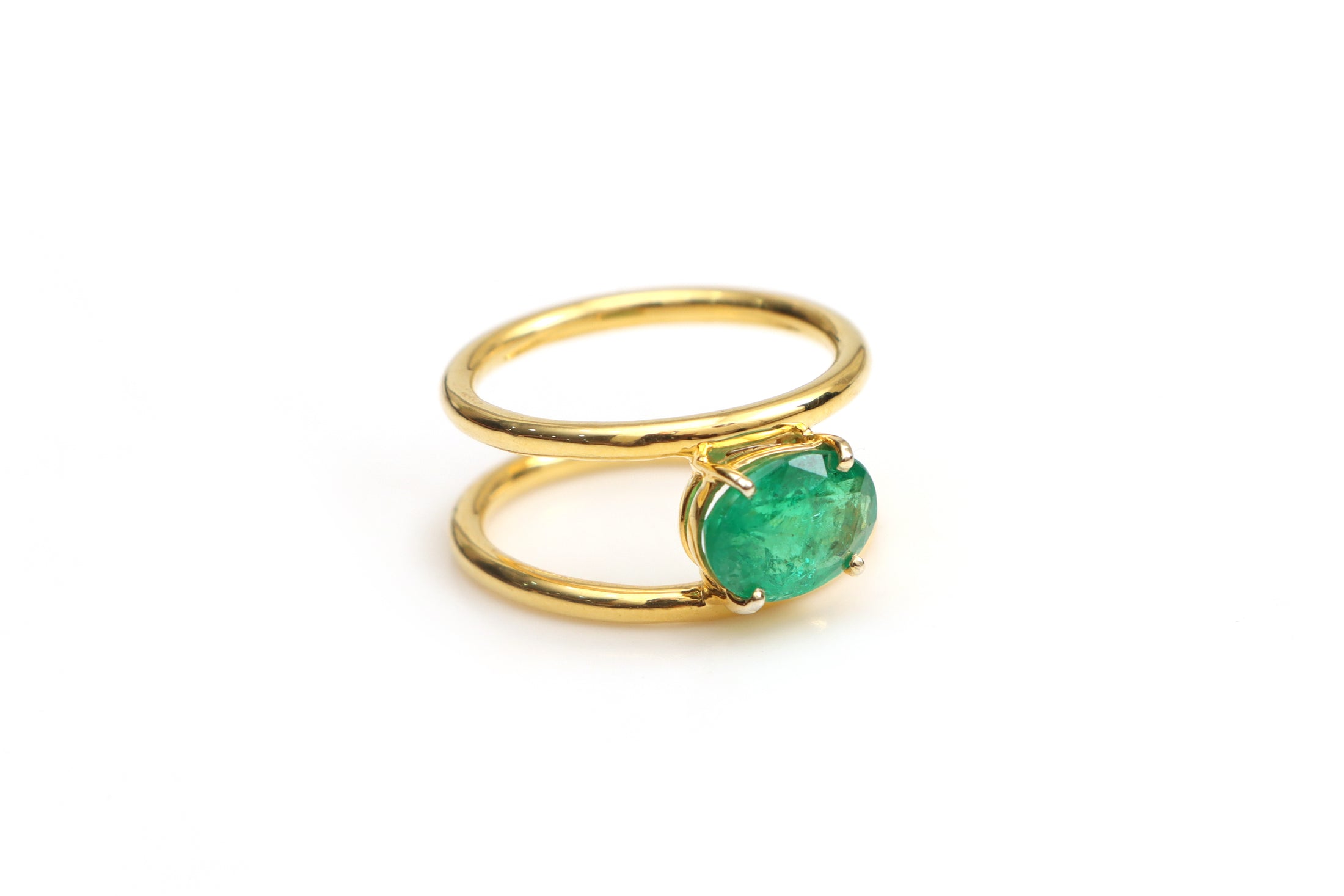 Natural Emerald 14K gold ring front view - NFJSD-1515