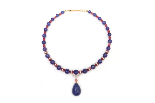 Natural Tourmaline and Tanzanite 18K gold necklace front view - NFJSD-1409
