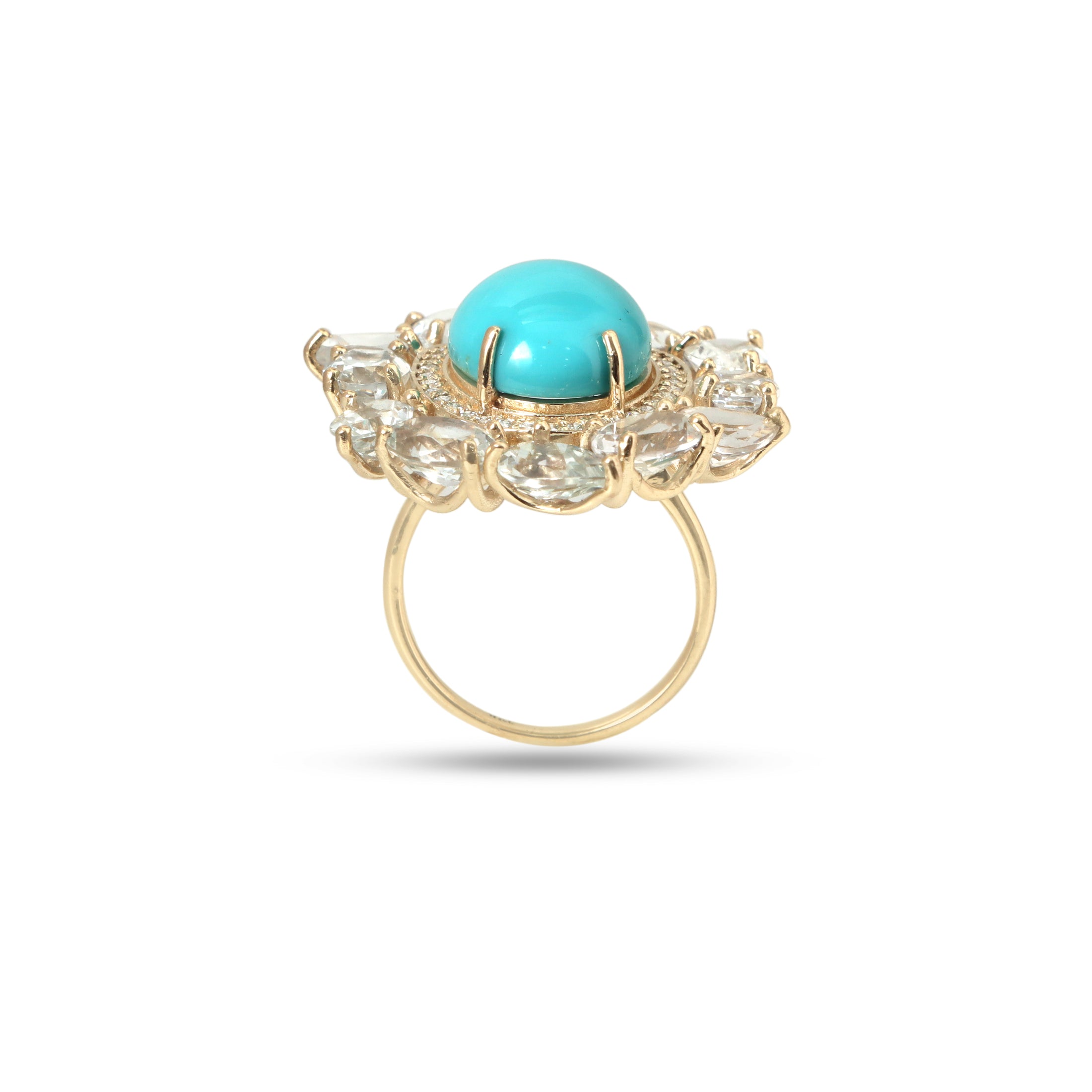 Natural Turquoise and Aquamarine 14K gold ring top view - NFJSD-1907