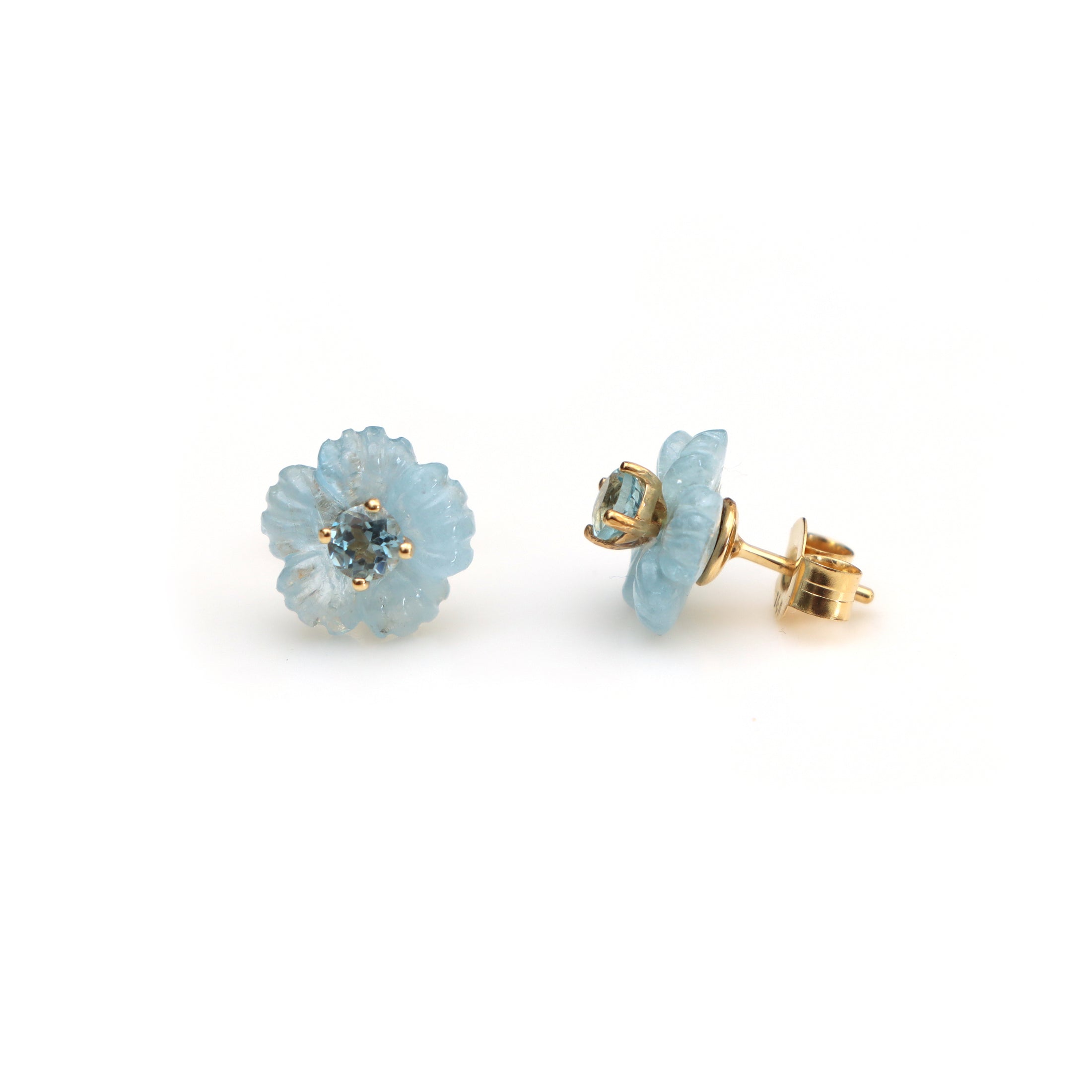 Natural Aquamarine and Aquamarine 14K gold earrings front view - NFJSD-1488