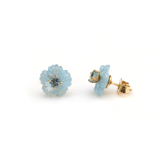 Natural Aquamarine and Aquamarine 14K gold earrings front view - NFJSD-1488