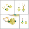 Load image into Gallery viewer, Natural Lemon Quartz and Emerald 18K gold earrings on-hand view - NFJSD-1789
