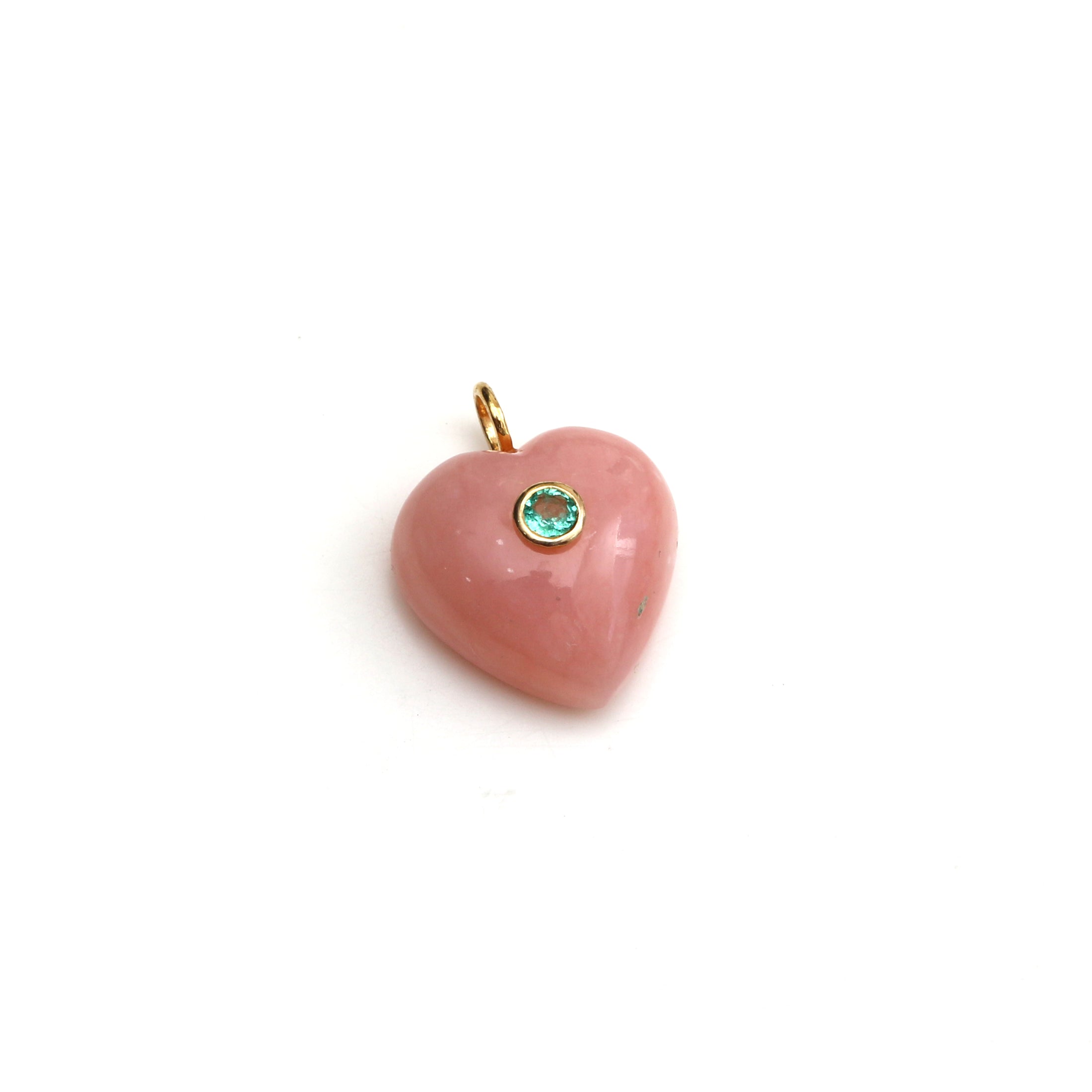 Natural Emerald and Pink Opal 14K gold pendant front view - NFJSD-1643