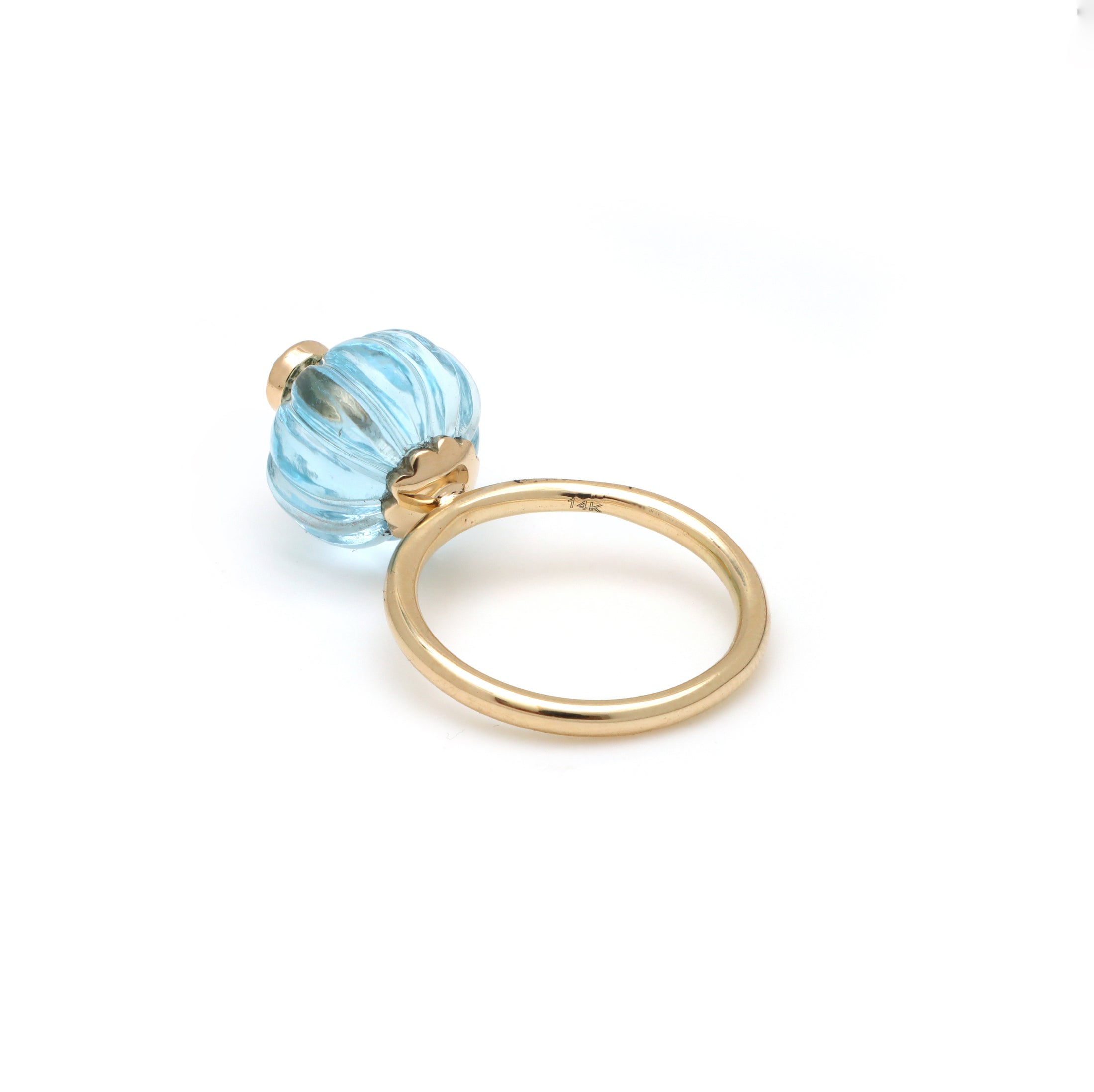 Natural Swiss Blue Topaz and Emerald 14K gold ring top view - NFJSD-1684