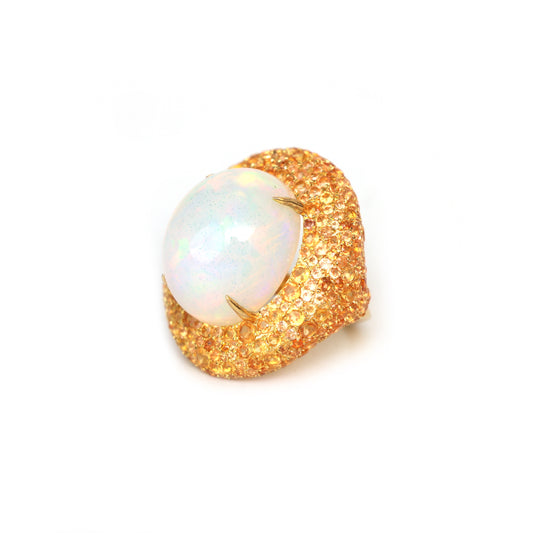 Natural Ethiopian Opal and Spessartite 14K gold ring front view - NFJSD-1843