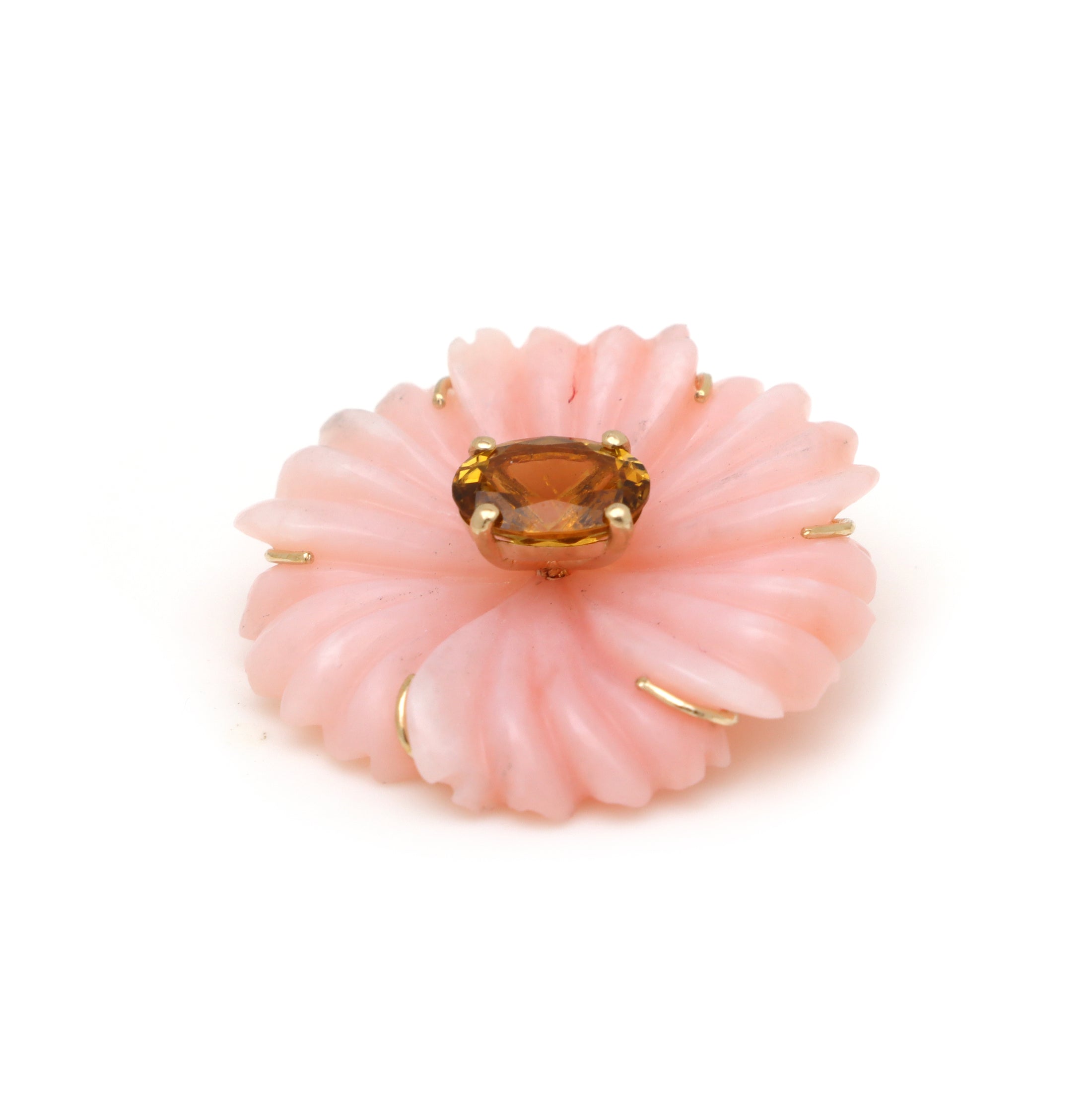 Natural Pink Opal and Tourmaline 14K gold pendant close-up detail - NFJSD-1623