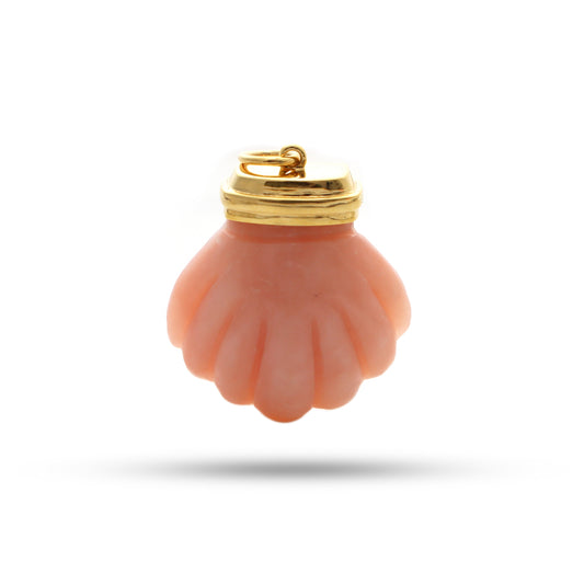 Natural Pink Opal Carving Shall 14K gold charm front view - NFJSD-1337