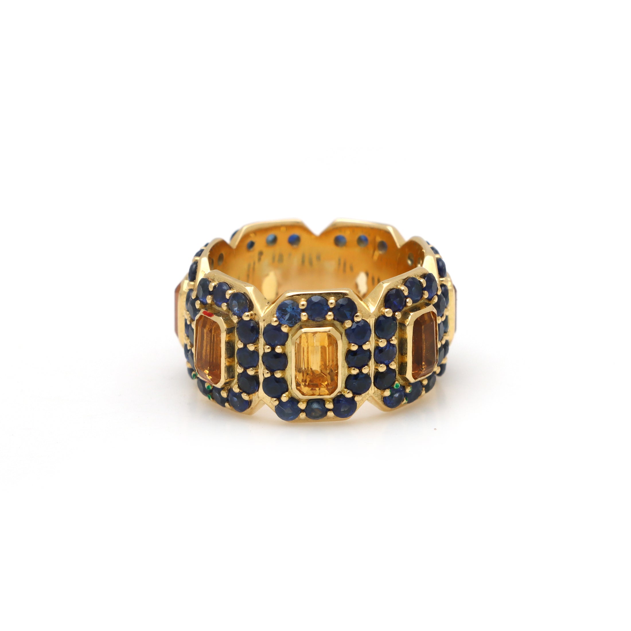 Natural Citrine and Blue Sapphire 18K gold ring close-up detail - NFJSD-1671