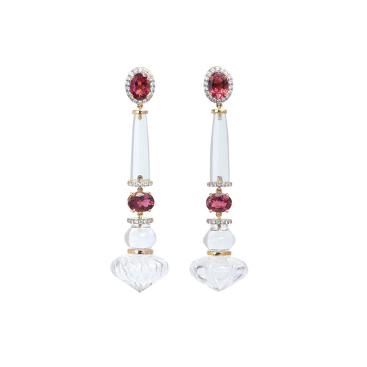 Natural Crystal and Tourmaline 14K gold earrings front view - NFJSD-1829