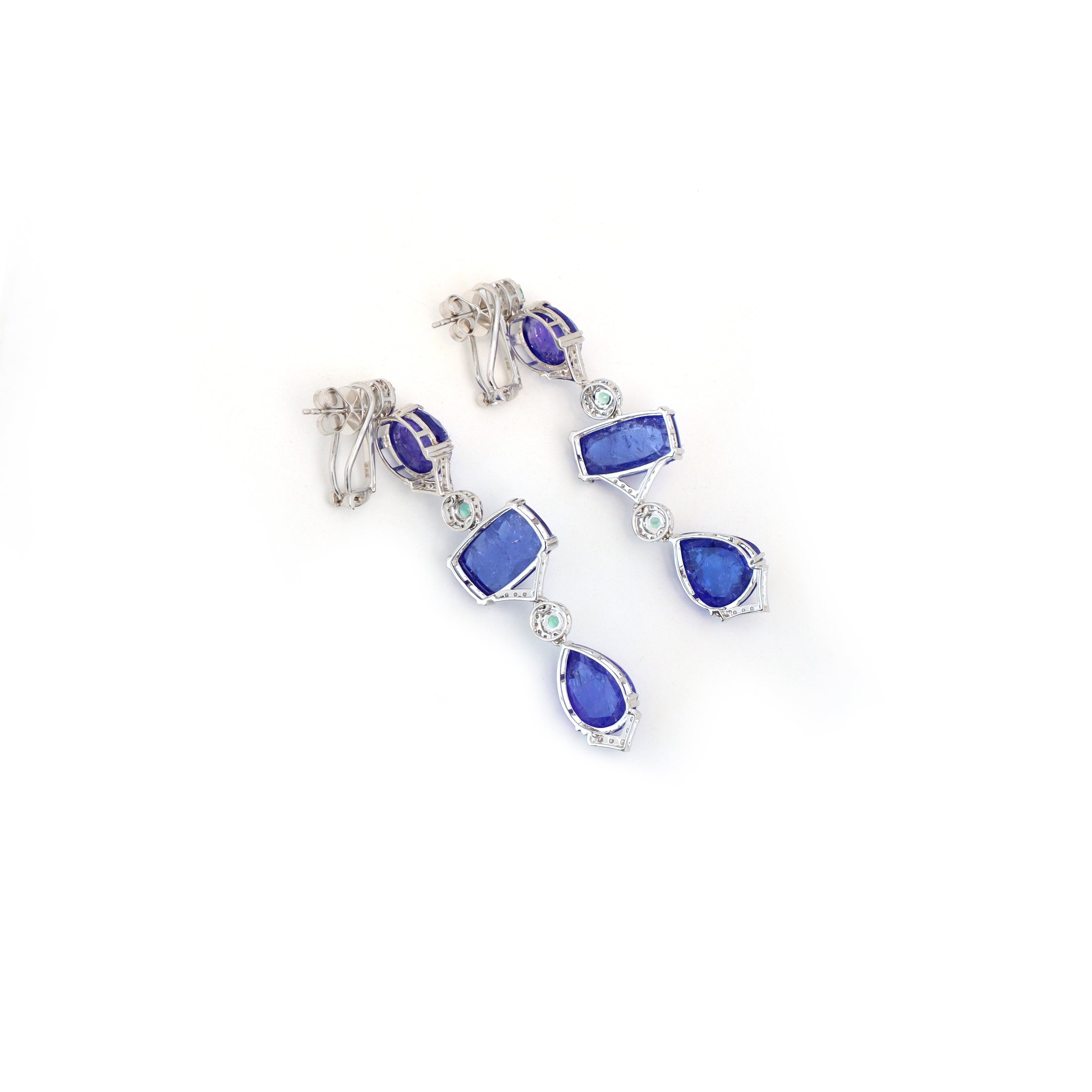 Natural Tanzanite and Emerald 18K gold earrings top view - NFJSD-1801