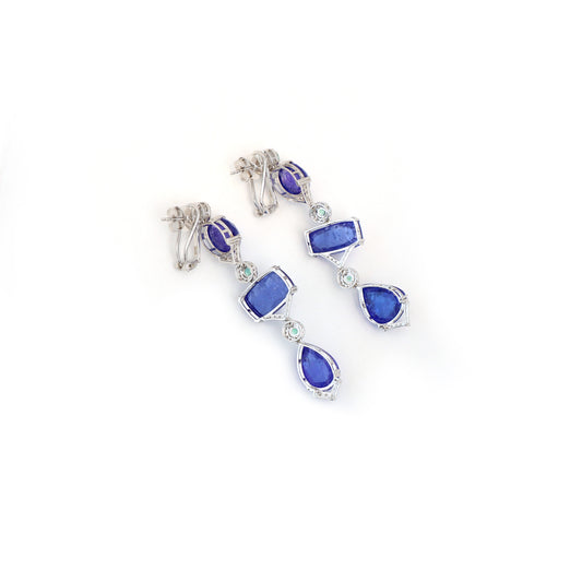 Natural Tanzanite and Emerald 18K gold earrings top view - NFJSD-1801