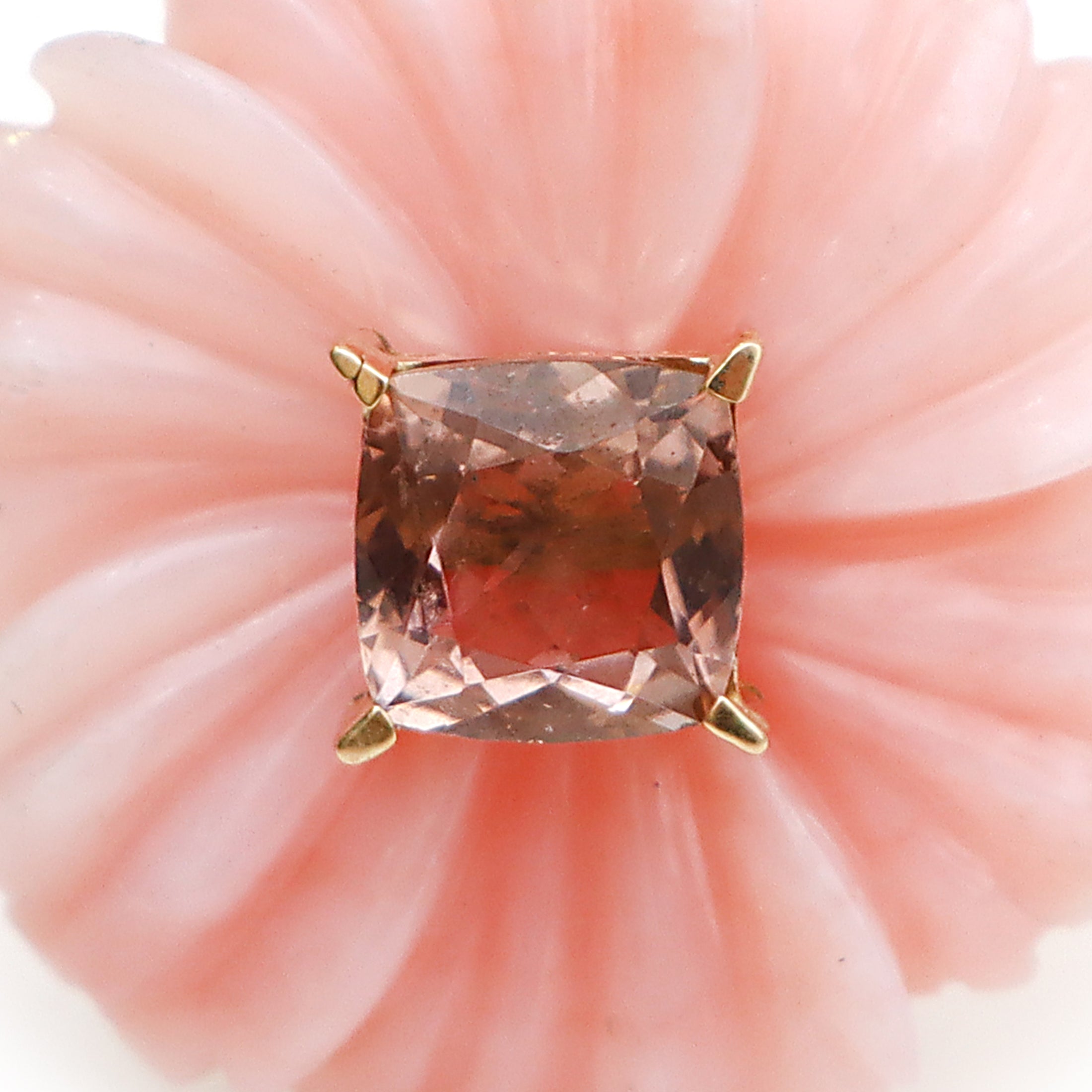 Natural Pink Opal and Pink Tourmaline 14K gold ring side angle - NFJSD-1585