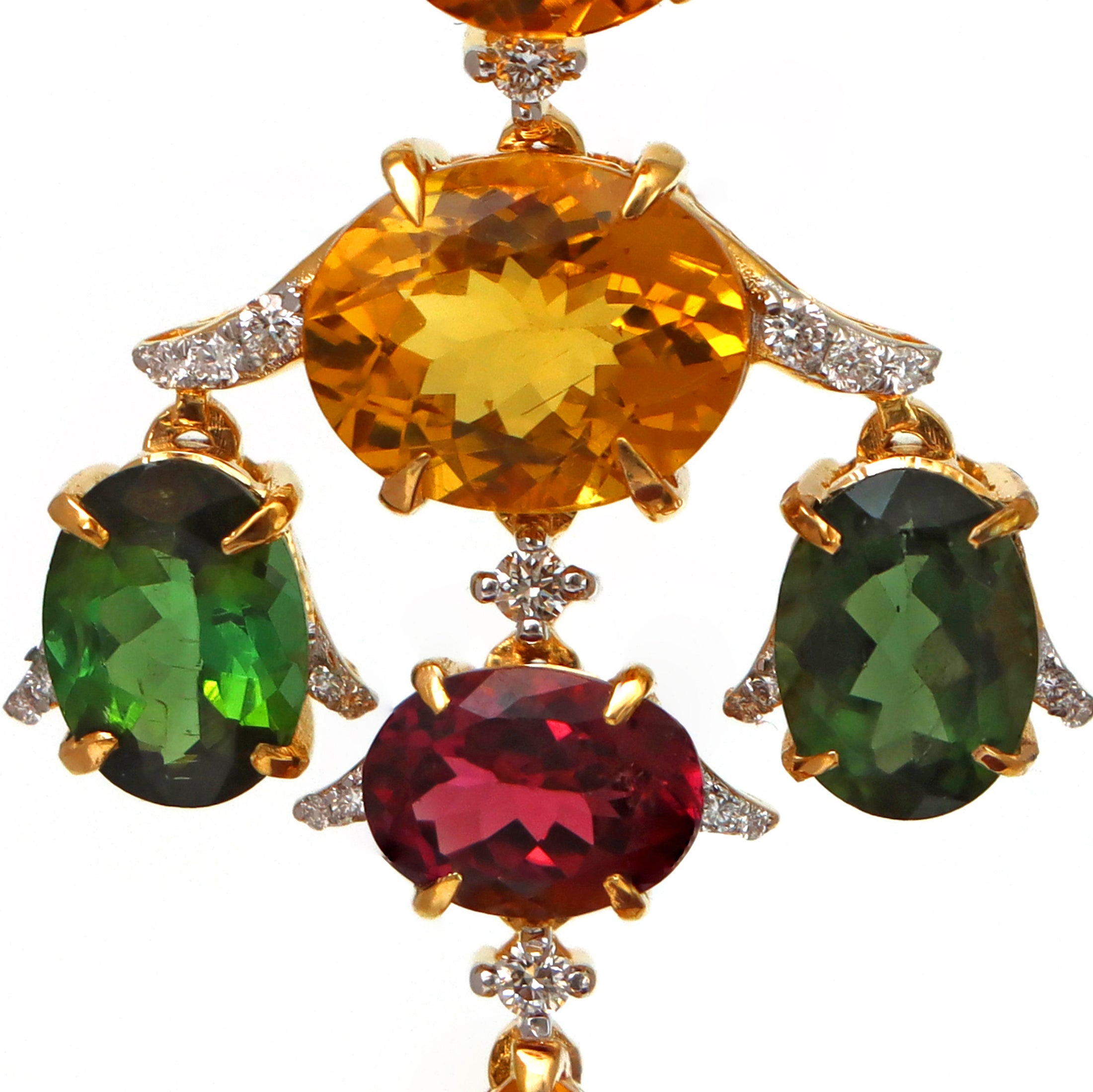 Natural Tourmaline and Yellow Aqua 18K gold earrings on-hand view - NFJSD-1598