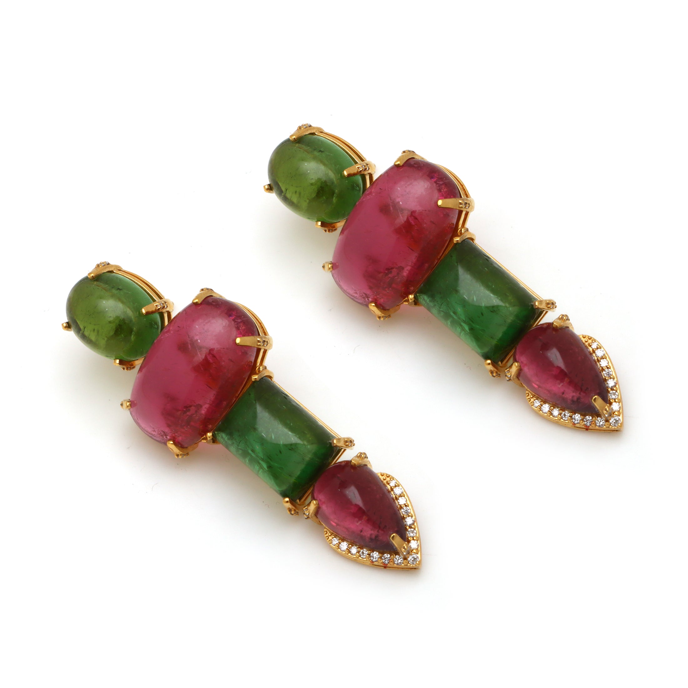 Natural Mix Tourmaline 18K gold earrings top view - NFJSD-1632