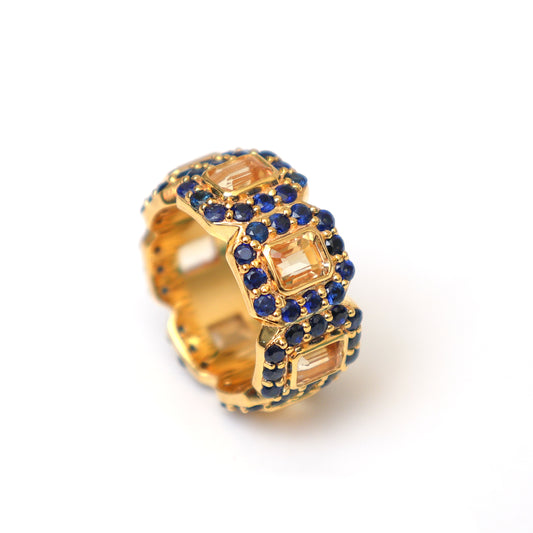 Natural Blue Sapphire and Citrine 18K gold ring front view - NFJSD-1792