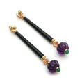 Load image into Gallery viewer, Natural Amethyst Carving Balls and Black Onyx Carving 14K gold earrings on-hand view - NFJSD-1032
