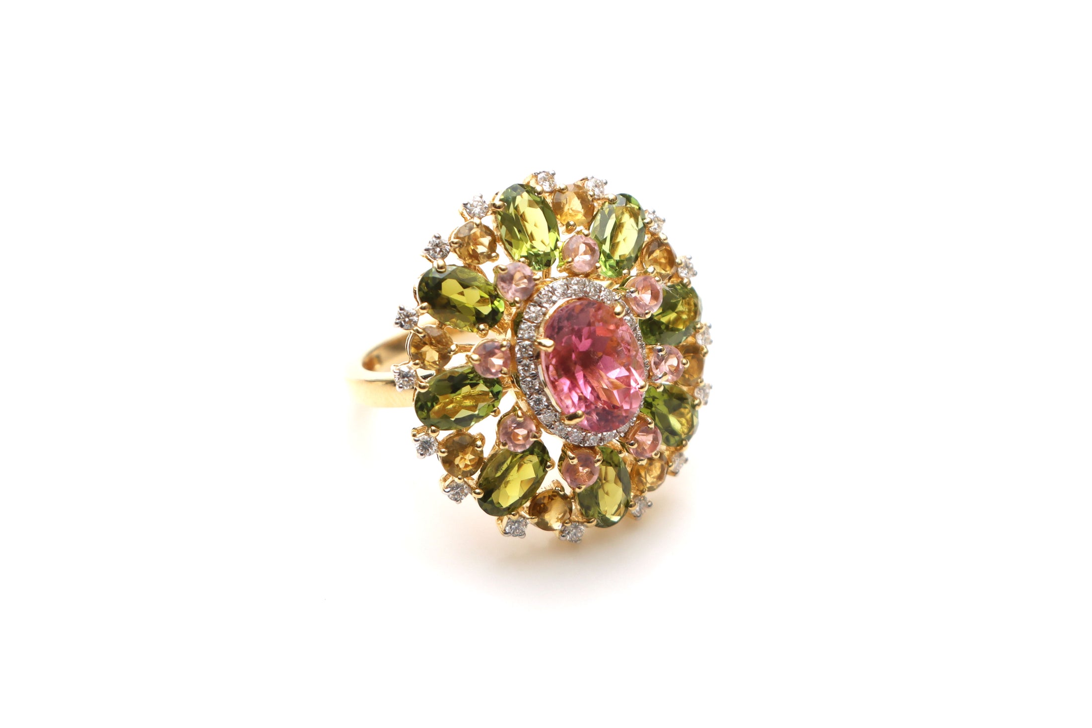 Natural Tourmaline Mix Cut 14K gold ring front view - NFJSD-1153