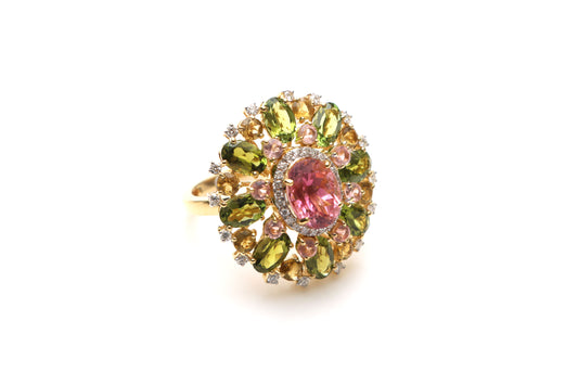 Natural Tourmaline Mix Cut 14K gold ring front view - NFJSD-1153