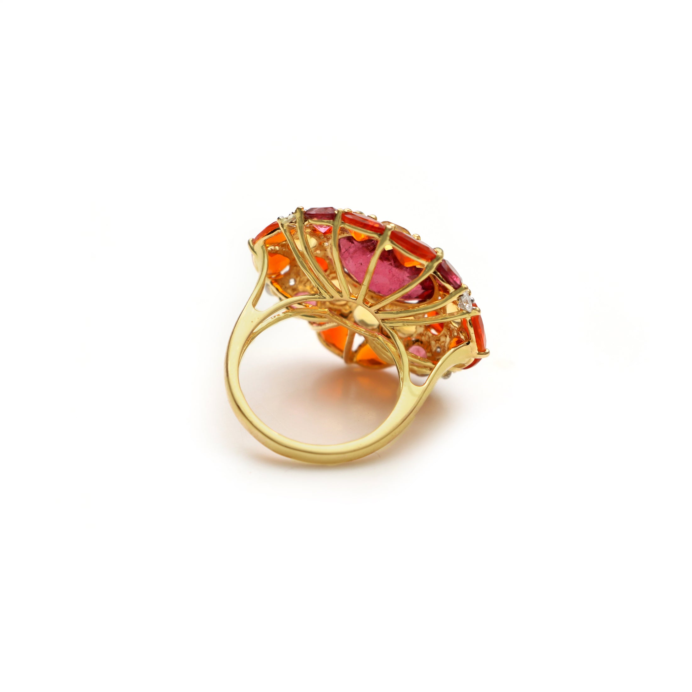 Natural Mexican fire opal and Tourmaline 18K gold ring back view - NFJSD-1841