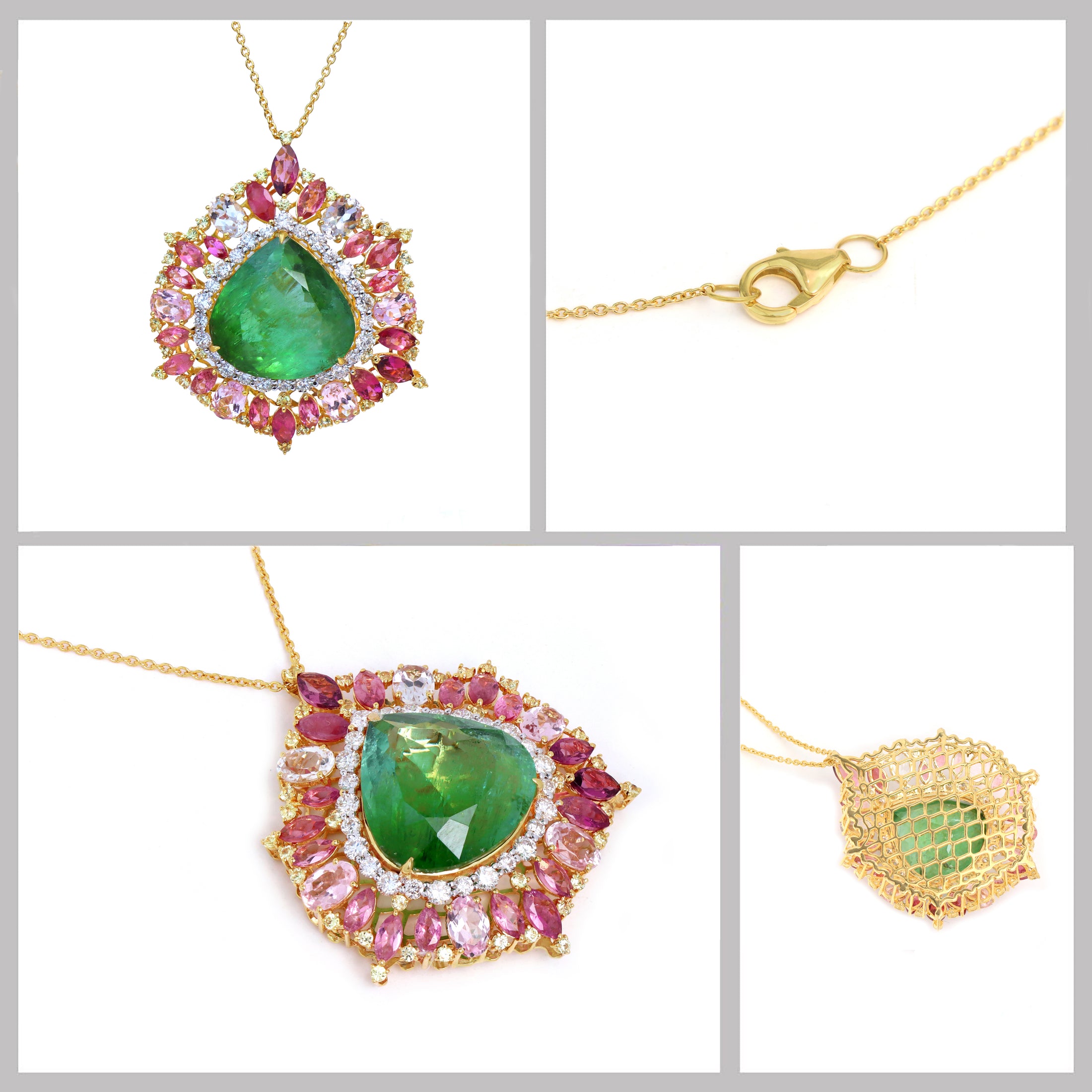 Natural Tourmaline and Tourmaline 18K gold necklace back view - NFJSD-1785